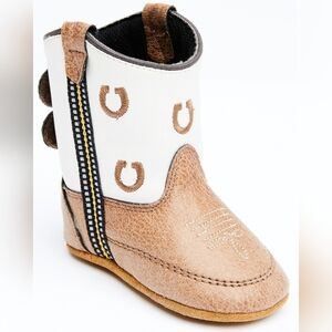 Old West Kids Tan and White Cowboy Boots with Horseshoe Accent